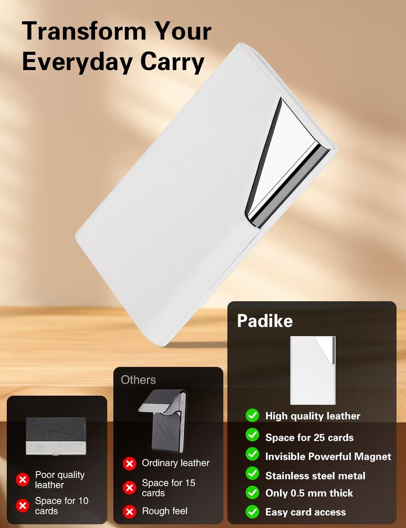 Padike Business Card Holder, Upgraded Leather Business Card Case Pocket Card Holders for Men or Women, Metal Slim Name Card Holder RFID Blocking Business Card Carrier with Magnetic Closure (Y-WH) - Image 2